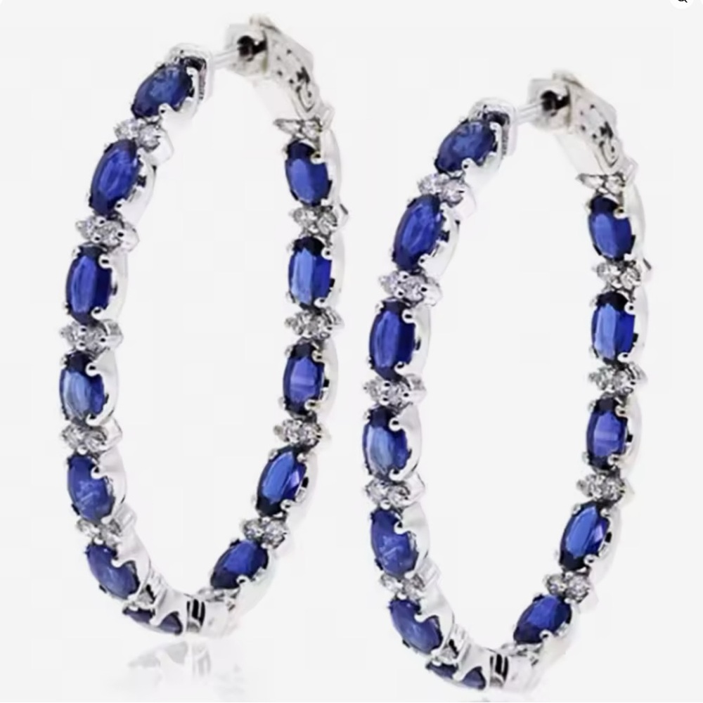 Blue Rhinestone Hoop Earrings (Zeta Phi Beta colors)